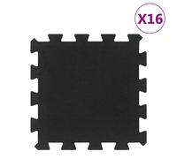 Rubber Floor Tile 16pcs Black 30x30cm 16mm Shock Absorb Non-Slip Gym Mat Durable