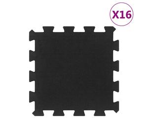 Rubber Floor Tile 16pcs Black 30x30cm 16mm Shock Absorb Non-Slip Gym Mat Durable