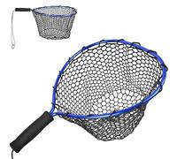 Rubber Fly Fishing Net Floating Landing Net with EVA Handle Fishing Accessories Tool for Salmon, Catfish, Trout, Carp, Bass, Kayak Fishing