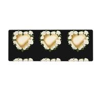 Rubber Keyboard pad 12x31.5in WHJSHOP Golden Heart with White Roses Printed Soft and Thick to Protect The Desktop for Office Computer Study