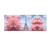 Rubber Keyboard pad 12x31.5in WHJSHOP Paris Street Eiffel Tower Pink Floral Printed Soft and Thick to Protect The Desktop for Office Computer Study