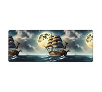 Rubber Keyboard pad 12x31.5in WHJSHOP Pirate Sailboat Full Moon Printed Soft and Thick to Protect The Desktop for Office Computer Study