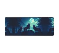 Rubber Keyboard pad 12x31.5in WHJSHOP Wolf Howling at Full Moon Printed Soft and Thick to Protect The Desktop for Office Computer Study