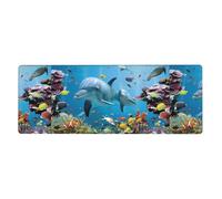 Rubber Keyboard pad 12x31.5in YUGTAEE Ocean Dolphin Looking at You Printing Soft and Thick to Protect The Desktop for Office Computer Study