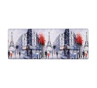 Rubber Keyboard pad 12x31.5in YUGTAEE Paris City Tree Eiffel Tower Art Printing Soft and Thick to Protect The Desktop for Office Computer Study
