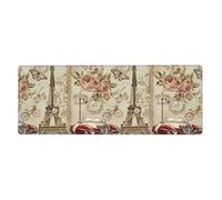 Rubber Keyboard pad 12x31.5in YUGTAEE Paris Vintage Postcard Printing Soft and Thick to Protect The Desktop for Office Computer Study