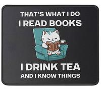 Rubber Mouse Pad, I Read A Book and Drink Tea Funny Cat Gaming Mousepad Premium Keyboard Pad 25X30cm for Laptop PC Work