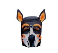 Rubber Neoprene Puppy Play Cosplay Dog Head Gimp Hood Bdsm Mask Party RolePlay (Black orange white trim)