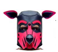 Rubber Neoprene Puppy Play Cosplay Dog Head Gimp Hood Bdsm Mask Party RolePlay (Black Red Trim)