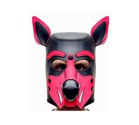 Rubber Neoprene Puppy Play Cosplay Dog Head Gimp Hood Bdsm Mask Party RolePlay (Black Red White Trim)