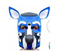 Rubber Neoprene Puppy Play Cosplay Dog Head Gimp Hood Bdsm Mask Party RolePlay (Blue white trim)
