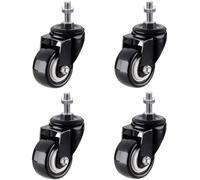 Rubber Office Chair Casters with Brake Set of 4 Replacement Wheels for Furniture M8 Threaded Black