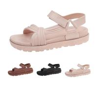 Rubber Platform Sandals For Women, Casual Sandals Women, Ruched Strap Ankle Sandals, Open Toe Slides With Adjustable Hook & Loop Strap For Urban Exploration, Outdoor Walks And Day Trips