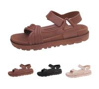 Rubber Platform Sandals For Women, Casual Sandals Women, Ruched Strap Ankle Sandals, Open Toe Slides With Adjustable Hook & Loop Strap For Urban Exploration, Outdoor Walks And Day Trips