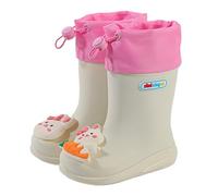 Rubber Rain Shoes Kids Drawstring Shoes Short Rain Boots For Kids Go To School Ankle Rainboot Slip On Garden Boot Rubber Shoes Rain Boots For Kids 2-11 Years (Beige, 160)