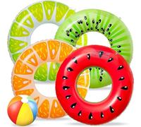 Rubber Rings For Family Pool Parties,4Pcs Pool Inflatables Floats for Kids Adults, With Water Ball,Swimming Pool Toys,Durable Swimming Ring for Summer Beach Pool Party