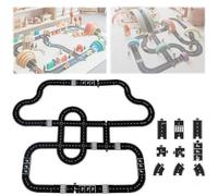 Rubber Road Puzzle Track Set, Flexible Expressway Circuit Toy, Waterproof Modular Assembly Car Highway Tracks, 64 Pieces for Indoor & Outdoor Play