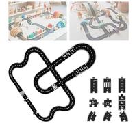 Rubber Road Puzzle Track Set, Flexible Expressway Circuit Toy, Waterproof Modular Assembly Car Highway Tracks, 64 Pieces for Indoor & Outdoor Play