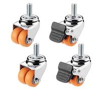 Rubber Swivel Casters 1.5" with M12 Threaded Stem Heavy Duty Replacement Wheels Quiet & Portable Set of 4 (2 with Brakes 2 without) for Easy Mobility