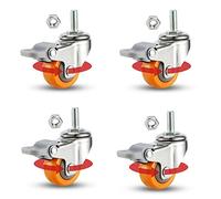 Rubber Swivel Casters with Threaded Stem Silent Rolling Wheels Includes Bolts & Nuts Perfect for Workbench Carts - Set of 4 (4brakes M8)