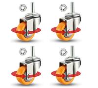 Rubber Swivel Casters with Threaded Stem Silent Rolling Wheels Includes Bolts & Nuts Perfect for Workbench Carts - Set of 4 (4nobrakes M6)