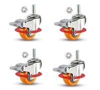 Rubber Swivel Casters with Threaded Stem Silent Rolling Wheels Includes Bolts & Nuts Perfect for Workbench Carts - Set of 4 (4brakes M10)