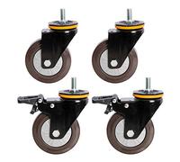 Rubber Swivel Wheels for Industrial Carts, Replacement Wheels, Sliding Wheels with M12x25mm Threaded Stem, Pack of 4, Universal 75mm/3in Brake
