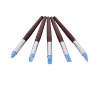 Rubber Tip Brush Set for Clay Sculpture and Pottery Modeling, 5 Piece Wooden Handle Tool Kit for Color Shaping and Blending, Includes Taper Point, Angle and Flat Chisels, Cup