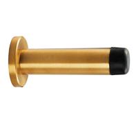 Loops Rubber Tipped Doorstop Cylinder with Rose Wall Mounted 70mm Satin Brass in Metallics Loops Metallics