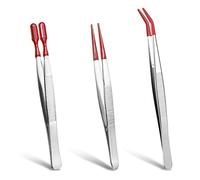 Rubber Tipped Tweezers Set,3 PCS Anti-Static Cross Lock Precision Tweezers with Rubber Tips Long Curved & Flat Tip for Crafting Stickers Hama Beads Lash Applicator Self-Adhesive Photo Corners