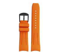 Rubber Watchband 20mm 22mm Curved End Watch Strap For Longines Pioneer L3.812/820 Pilot Watches Waterproof Men's Silicone Bracel(Black Black,20mm) (Orange Bk 20mm)