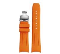 Rubber Watchband 20mm 22mm Curved End Watch Strap For Longines Pioneer L3.812/820 Pilot Watches Waterproof Men's Silicone Bracel(Black Black,20mm) (Orange Silver 22mm)