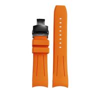 Rubber Watchband 20mm 22mm Curved End Watch Strap For Longines Pioneer L3.812/820 Pilot Watches Waterproof Men's Silicone Bracel(Black Black,20mm) (Orange Black 20mm)