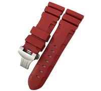 Rubber Watchband 22mm 24mm 26mm Silicone Watch Strap For Panerai Submersible Luminor PAM Waterproof Bracelet (26mm silver buckle,Red folding)