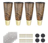 Rubber Wood Coffee Table Feet,4pcs Solid Wood Sofa Leg,Tapered Wooden Furniture Replacement Leg,for Couch/Cabinet/Ottoman/TV Stand/Loveseat/Dresser/Bed,Antique Color,Brass Feet Cover