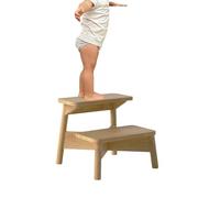 Rubber Wood Kids 2 Step Stool Ottoman For Bathroom Sink, Non-Slip Toddler Step Stool Stepping Stool Foot Stool Ideal For Bathroom, Kitchen, Home Use(Natural)