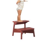 Rubber Wood Kids 2 Step Stool Ottoman For Bathroom Sink, Non-Slip Toddler Step Stool Stepping Stool Foot Stool Ideal For Bathroom, Kitchen, Home Use(Red)