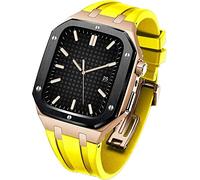 Rubber Wtch Strap+Stainless Steel Watch Case Mod Kit，Compatible with Apple Watch Series 8/7 45mm，Luxury Replacement Band And Bezel，For IWatch Serie 6/5/4/SE