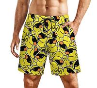 Rubber Yellow Duck With Sunglasses Men's Swim Trunks Boardshorts with Compression Liner Shorts For Surfing Beach Swimsuit