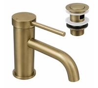 Rubberduck ECO Basin Mixer Tap & Push-Button Sink Waste - Brushed Brass | Solid Brass Replacement Basin Tap