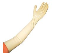 Rubberfashion Long Latex Gloves - Haevy Long Rubber Gloves up to the Upper Arm for Women and Men White 0.8mm L/glove size: 8