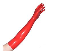 Rubberfashion Long Latex Gloves - Long Rubber Gloves up to the Upper Arm for Women and Men Red 0.4mm L/glove size: 9