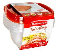 Rubbermaid 071691423140 TakeAlongs Deep Square Food Storage Containers 5.2 Cups 4 Pack Tint Chili Red