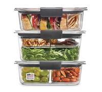 Rubbermaid 2108371 Leak-Proof Brilliance Food Storage 12-Piece Plastic Containers with Lids | Bento Box Style Sandwich and Salad Lunch Kit, Clear, Grey