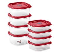 Rubbermaid 2108392 Easy Find Vented Lids Food Storage, Set of 8 (16 Pieces Total) Plastic Meal Prep Containers, Red