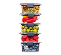 Rubbermaid 2108398 Leak-Proof Brilliance Food Storage Set | 1.3 Cup Plastic Containers with Lids | Microwave and Dishwasher Safe, 5-Pack, Clear
