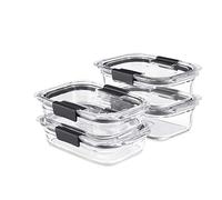 Rubbermaid 2118313 Brilliance Glass Storage Set of 4 Food Containers with Lids (8 Pieces Total), Clear