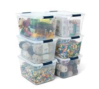 Rubbermaid Cleverstore Clear 30 Qt, 6 Pack Stackable Plastic Storage Containers with Durable Latching Clear Lids, Visible Storage, Great for Closet and Laundry Storage, Organizing in the Home