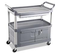Rubbermaid Commercial HDPE Service Cart with Lockable Doors and Sliding Drawer - Grey