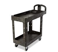 Rubbermaid Commercial Products 2-Shelf Utility/Service Cart, Small, Lipped Shelves, Ergonomic Handle, 500 lbs. Capacity, for Warehouse/Garage/Cleaning/Manufacturing (FG450088BLA)